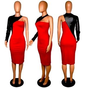 Red/Black Two tone pencil dress